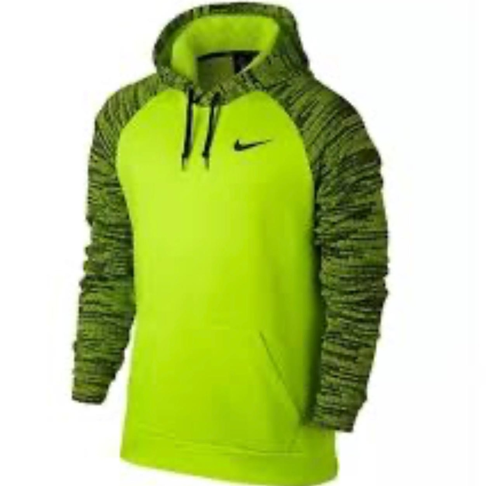 Nike Men's Vibrant Green Hoodie with Textured Sleeves